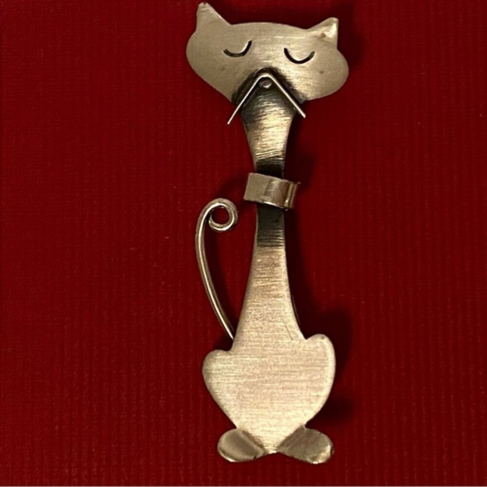 ORB OTTO ROBERT BADE BROOCH PIN STERLING SILVER CAT MODERNIST SIGNED 8.1g